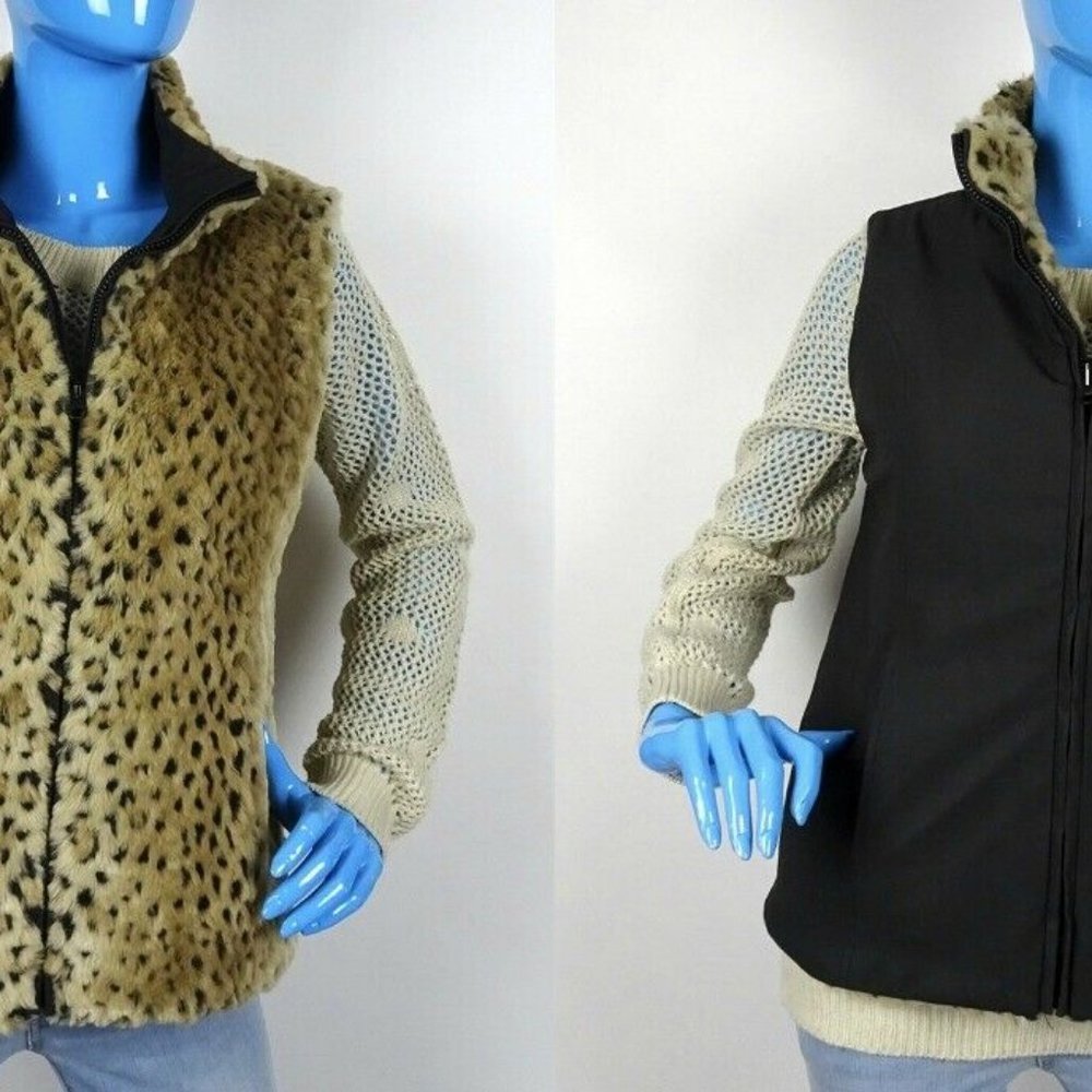 East 5th Reversible Faux Fur Vest M 8 10 Leopard Cheetah Festival Waterproof